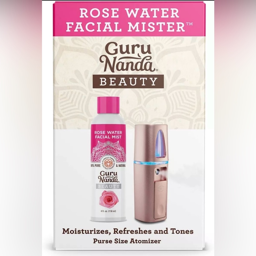 Guru Nanda Facial Mister Rose Water Natural Mist Spray, Purse Size Atomizer